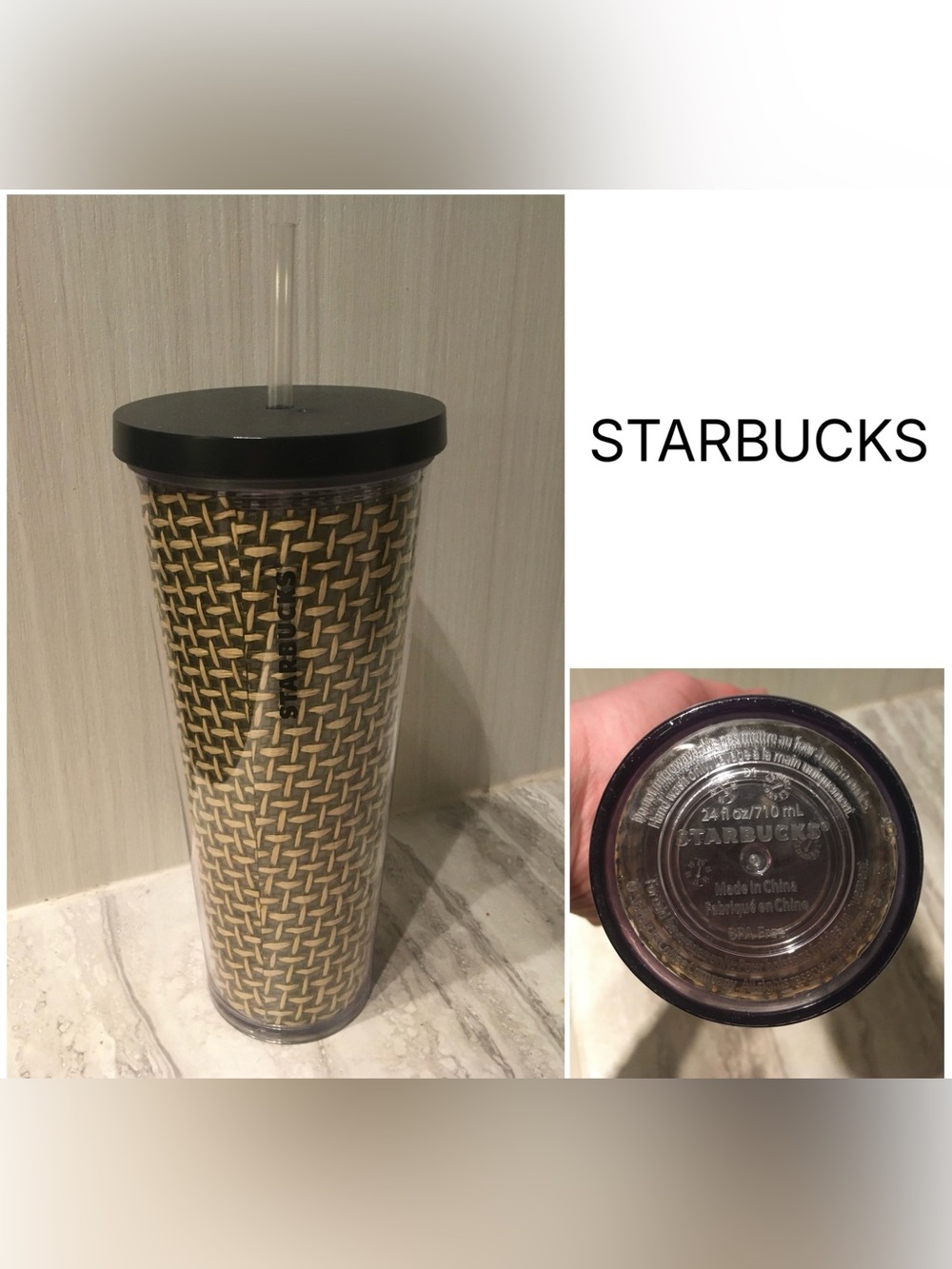 STARBUCKS - PRELOVED - STRAW WEAVE 24OZ INSULATED COLD CUP TUMBLER